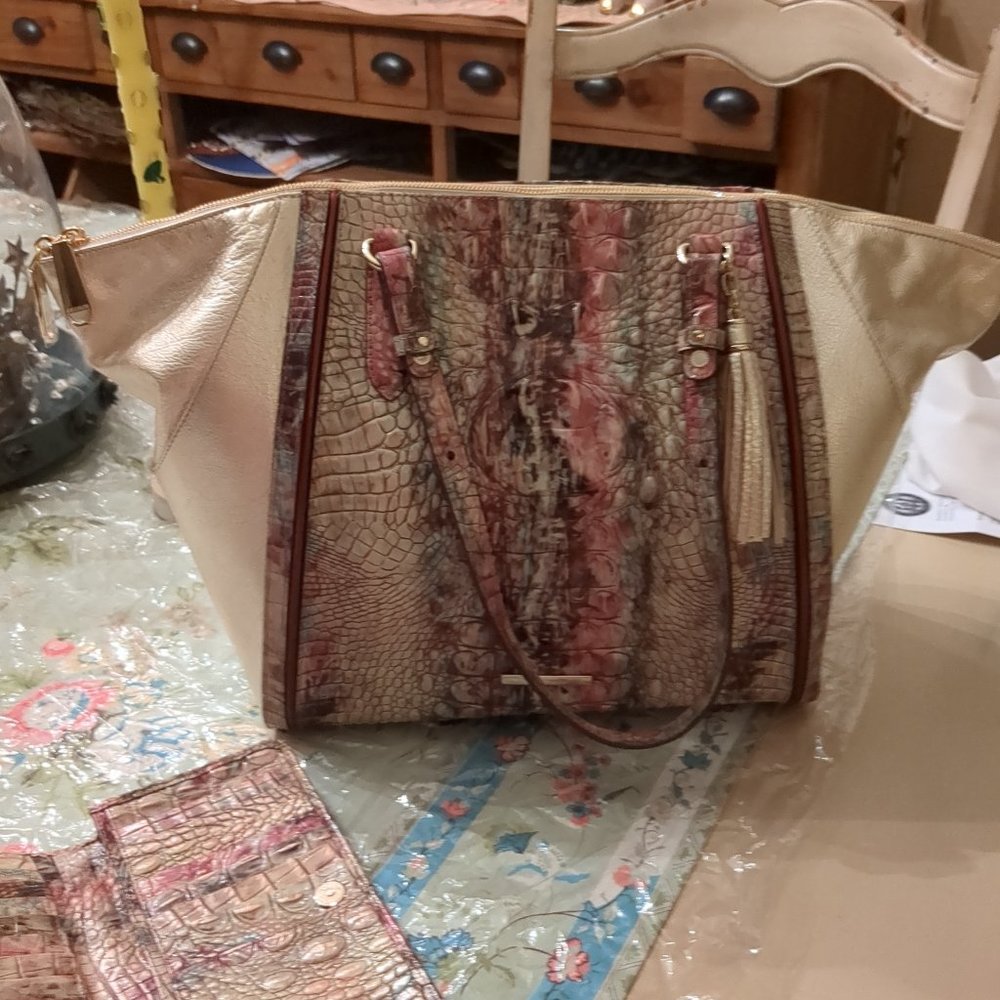 Brahmin chocolate and pink bag with wallet